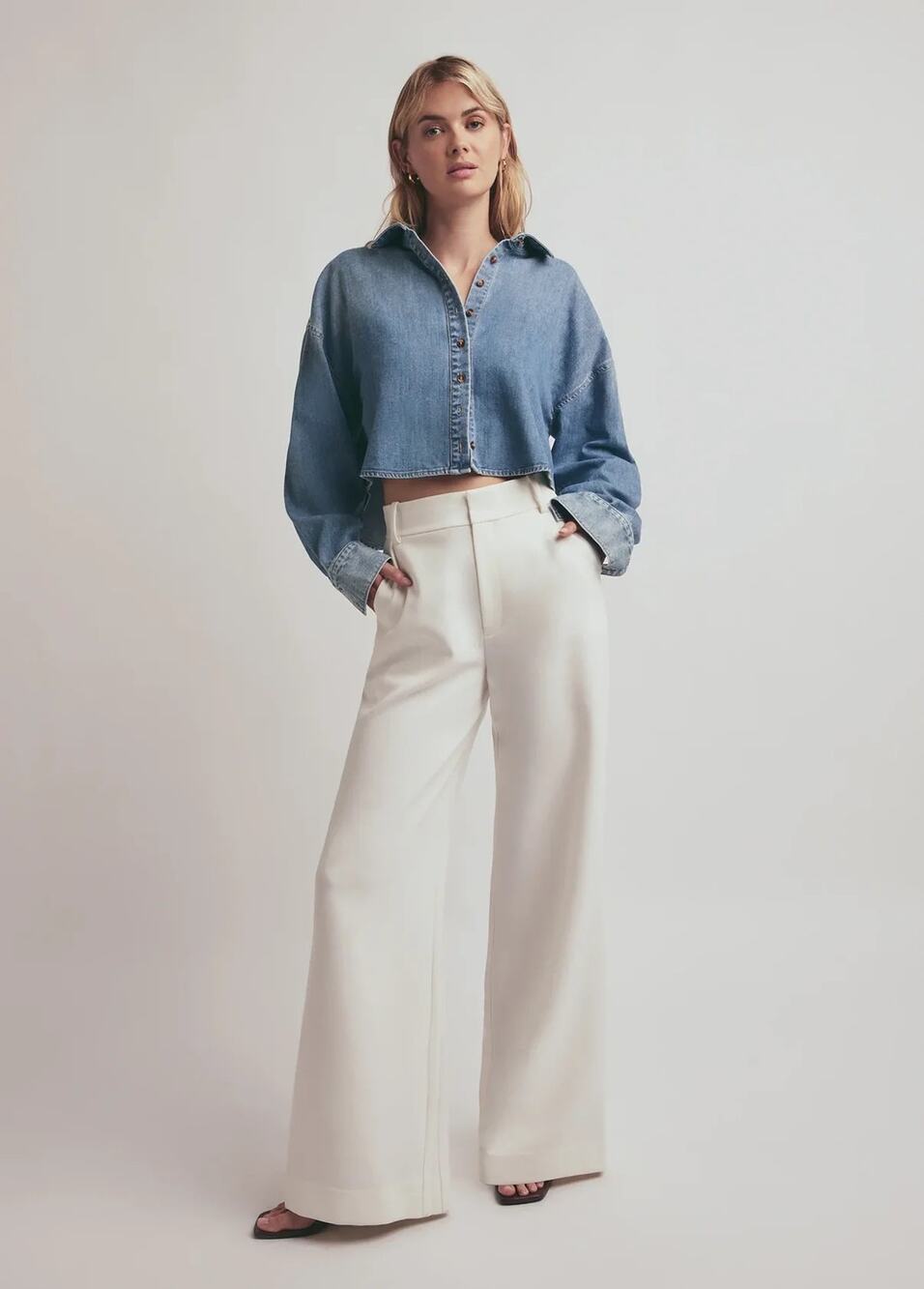 Favorite Daughter The Crop Ex-Boyfriend Denim Jean Shirt in Goa size XS